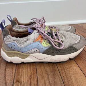 Flower Mountain Yamano 3 SZ 7 38 Faux Shearling Beige Military Sky Blue Sneaker